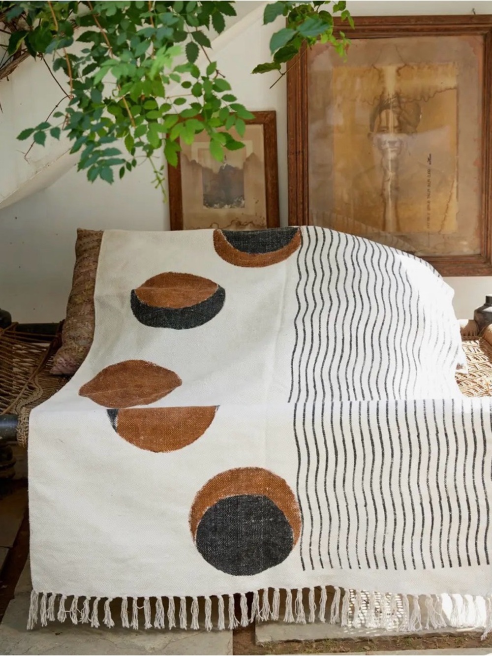Handmade Moon Phase Block Printed Rug